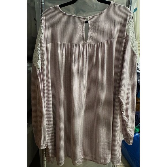Lane Bryant size 22/24 pink stripe lace shoulders balloon sleeve Boho tunic - Picture 4 of 8